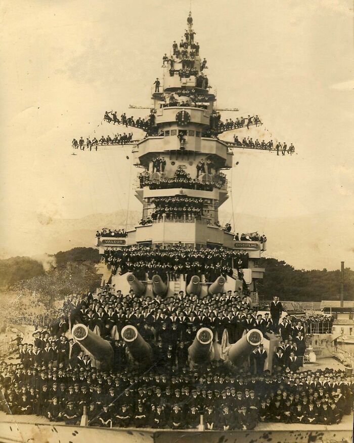French Battleship Strasbourg And Her Crew. Toulon, France. Spring 1941