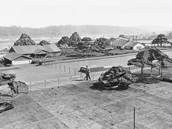 A Fake Rooftop Suburb That Hid A Whole WWII Airplane Factory Underneath, 1944