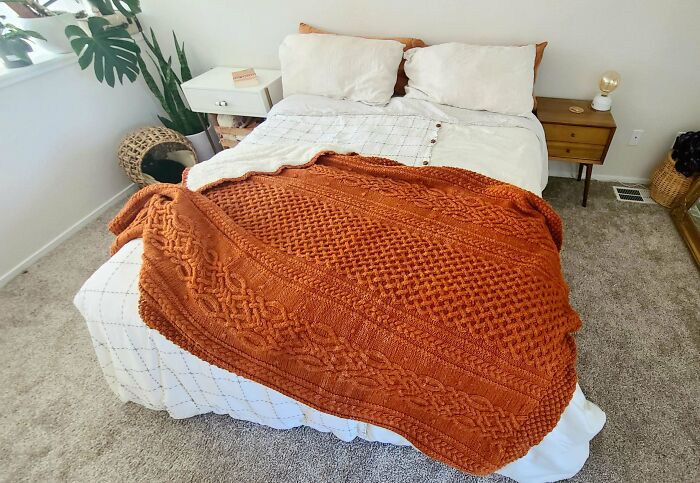 I Finally Did It. Nearly 100,000 Stitches And 2½ Yards Of Sherpa Backing Later, I Have Finally Created The Coziest Blanket I Will Ever Own. So Proud, And The Kitties Love It Too