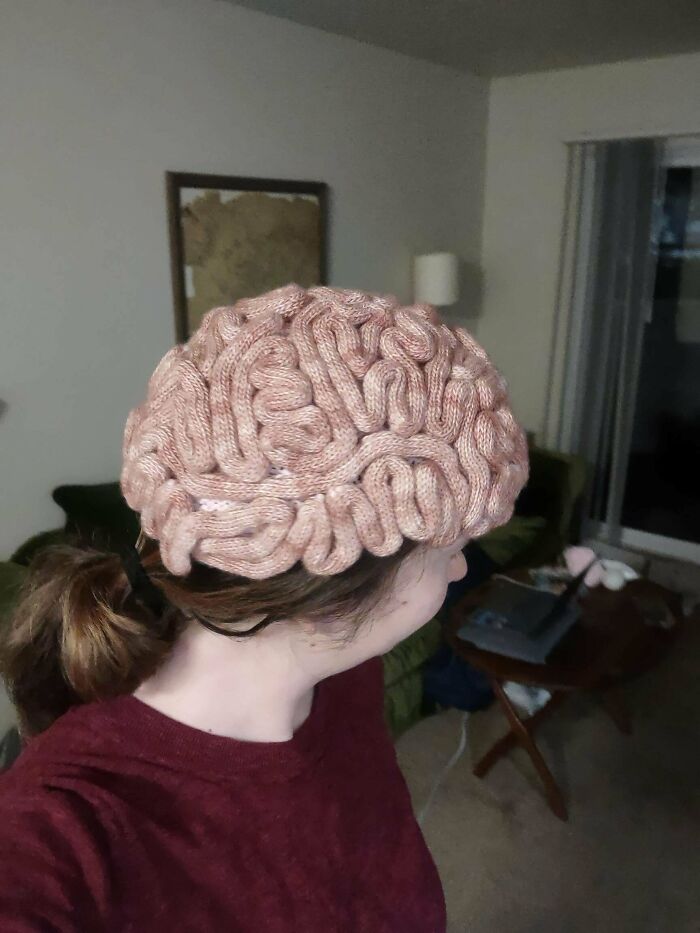 Finally Finished My Brain Hat! I Knitted It Through My Neurology And Behavioral Health Courses