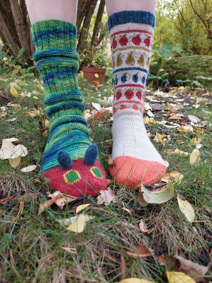 Just Finished A Pair Of Socks Inspired By The Very Hungry Caterpillar For An Arts Project