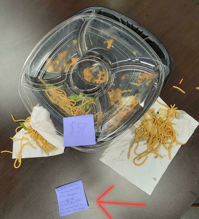 Someone Ate My Food At Work So I Put It In The Middle Of The Lunch Room Table And Wrote In 3 Languages To Send My Message