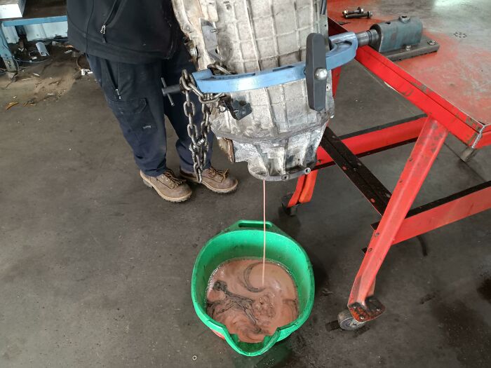 My Coworker Waited Weeks For A Used Transmission For A Hybrid Tahoe. It Finally Showed Up And He Tipped It Up And Water Ran Out Of It For A Solid 60 Seconds