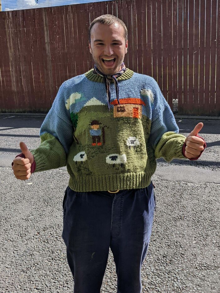 My Friend Drew Me A Picture Of A Jumper He Wanted, So I Found A Pattern To Adapt And Got To Work!