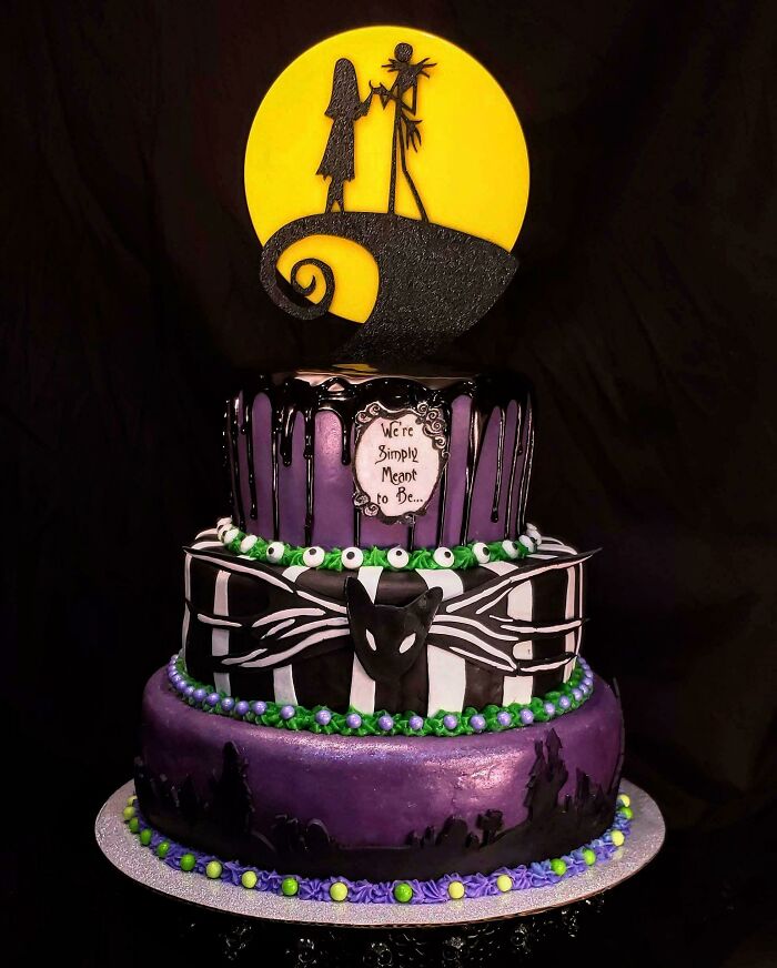 Friend's Daughter Was Getting Married And Couldn't Find A Local Bakery Willing To Make A Nighmare Before Christmas Cake, So She Asked If I Would Do It. Think It Turned Out Great!