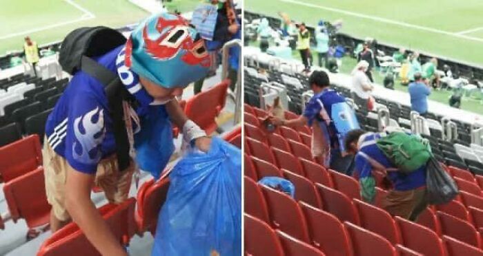 After Winning The Match, The Japanese Fans Started Cleaning The Stadium