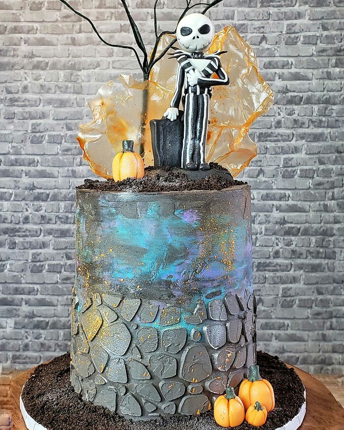 So I Attempted Making A Nightmare Before Christmas, Jack Skellington Cake. Cake Is All Swiss Meringue Buttercream, Jack And Pumpkins Are Made Of Fondant