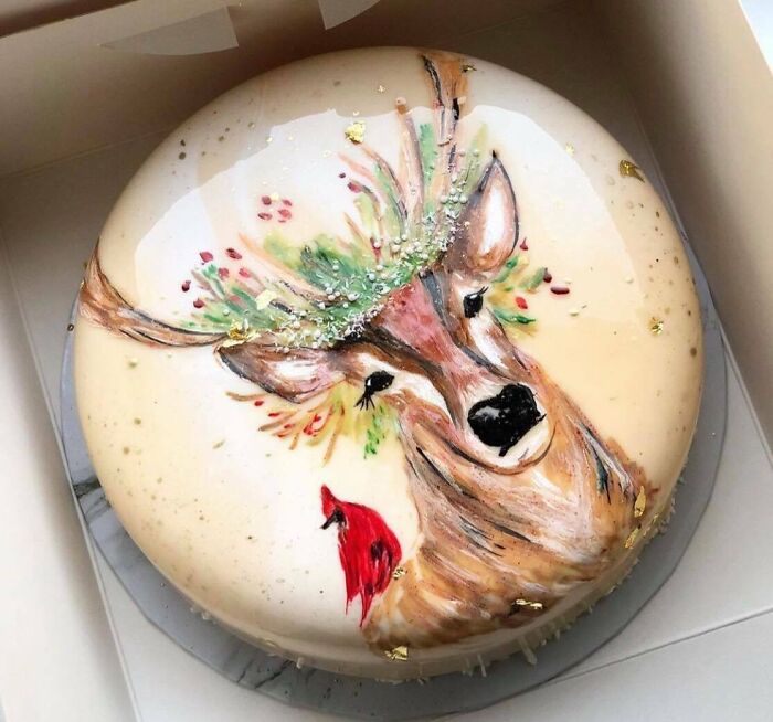 Christmas Mood Cake! Hand-Drawing On The Mirror Glaze