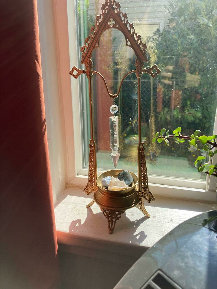 This Gold Arched Decoration With A Crystal In The Middle. Wife Found It At A Goodwill And I Feel Like It Has Religious Backgrounds