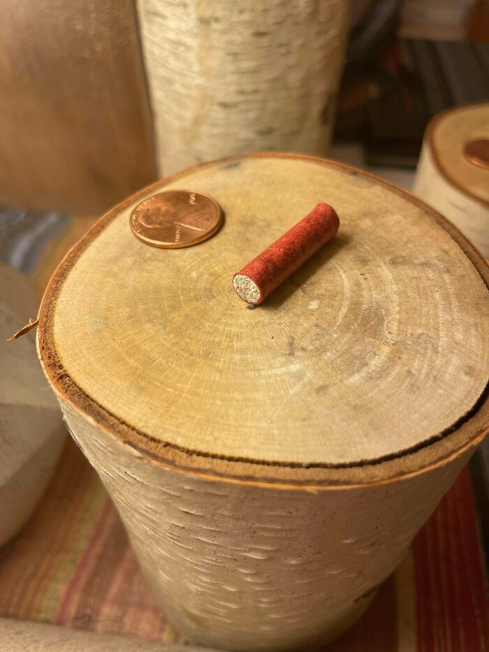 Encontré un montón de estos pequeños cilindros rojos debajo de mi sofá. Están rellenos de un material similar al cemento y envueltos en un papel parecido al de los crayones