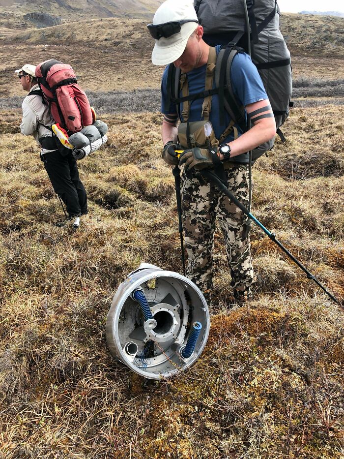 Found In Remote Northern Alaska, Machined Metal With Hoses And Wires Running Through The Center