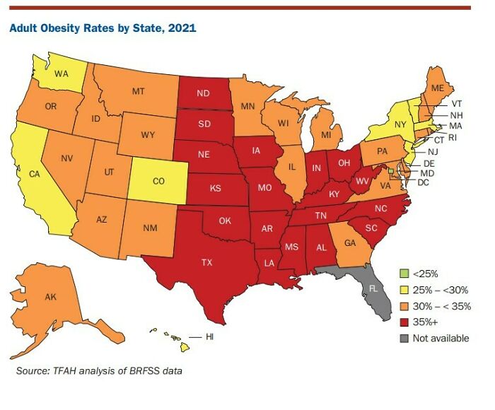 Adult Obesity Rates In The US - 2021