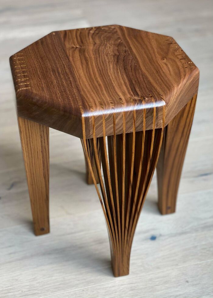 Gonna Call This A Fan Leg Stool- Walnut And Teak
