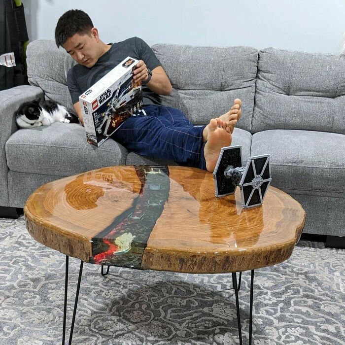 Finally Jumped On The Trend And Made Me An Epoxy Table. Had To Wait 2.5 Yrs For The Slab To Dry