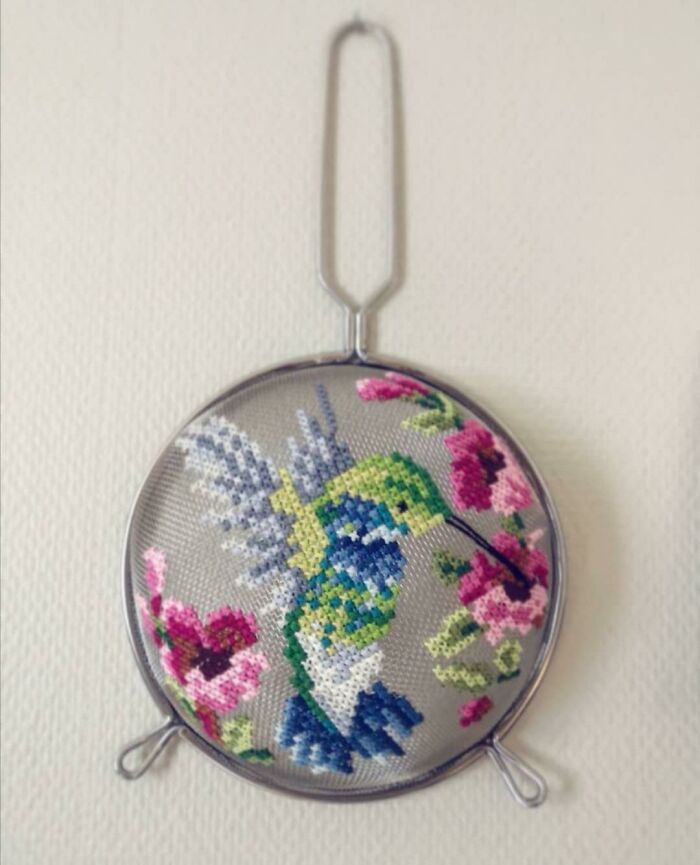 Cross Stitch On A Kitchen Strainer