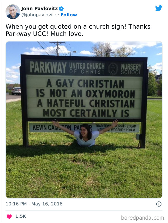 Funny church sign about gay Christian and woman lying next to it