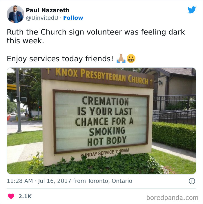 Funny church sign about cremation
