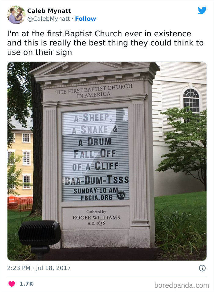 Funny church sign about a sheep, a snake & a drum