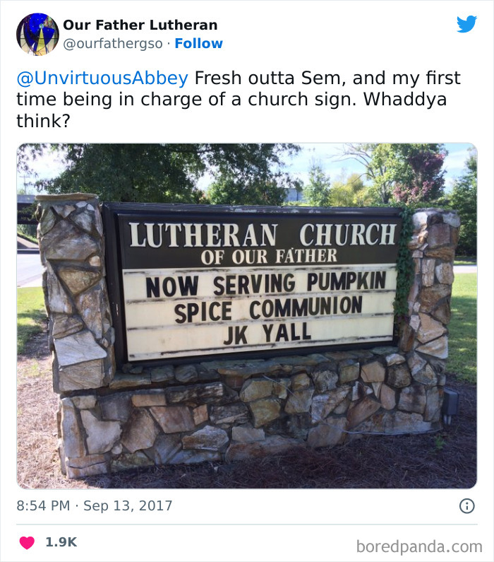 Funny church sign about pumpkin spice