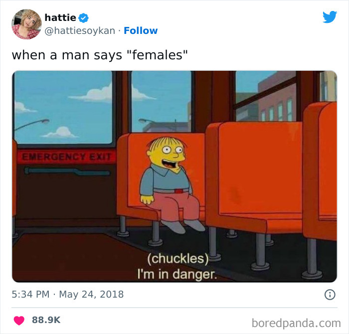 Tweet from a woman using a Simpsons meme with Ralph Wiggum saying chuckles I'm in danger, highlighting funniest tweets.