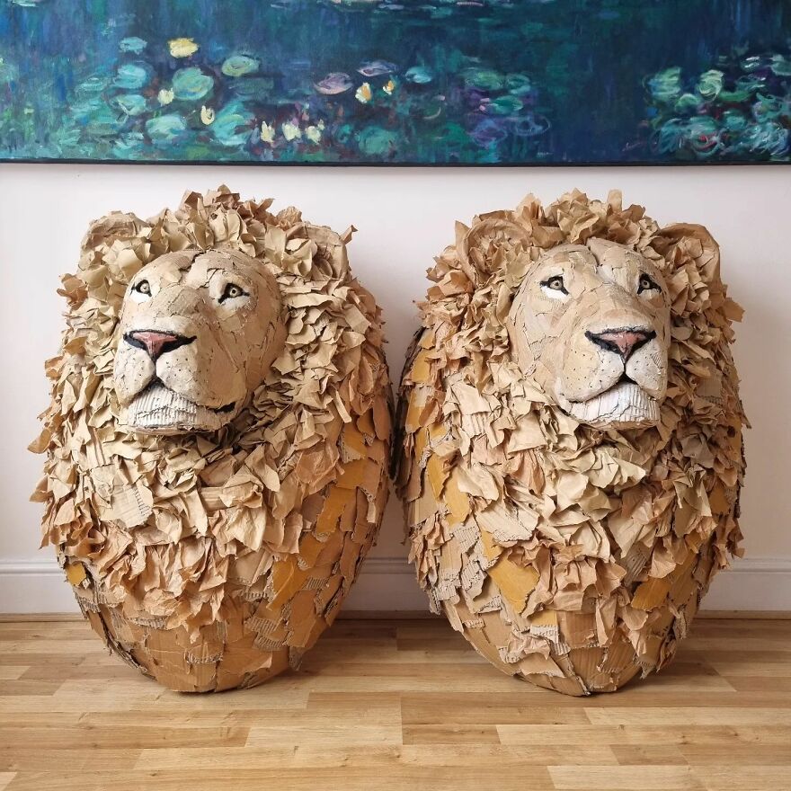 Artist Turns Cardboard And Other Discarded Materials Into Stunning Lifelike Animal Sculptures