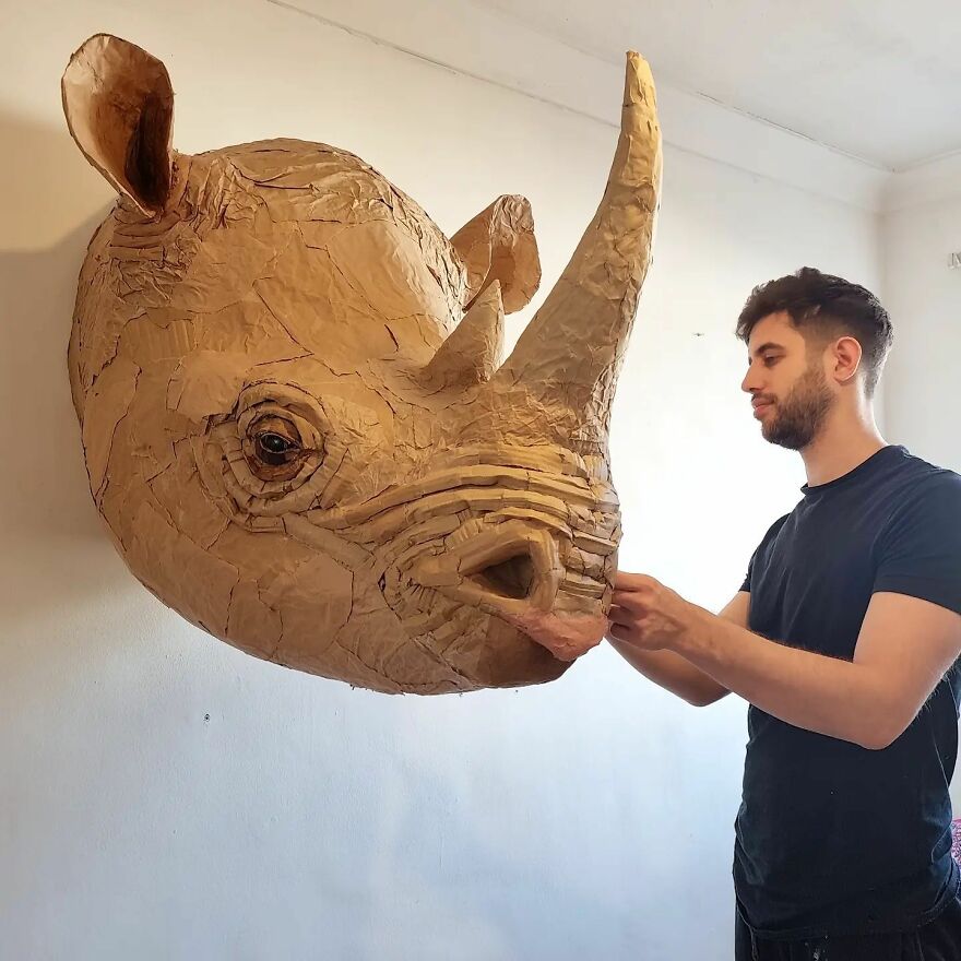 Artist Turns Cardboard And Other Discarded Materials Into Stunning Lifelike Animal Sculptures