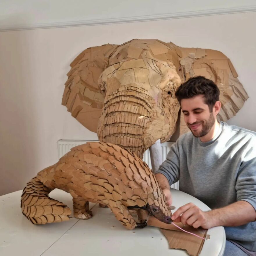 Artist Turns Cardboard And Other Discarded Materials Into Stunning Lifelike Animal Sculptures