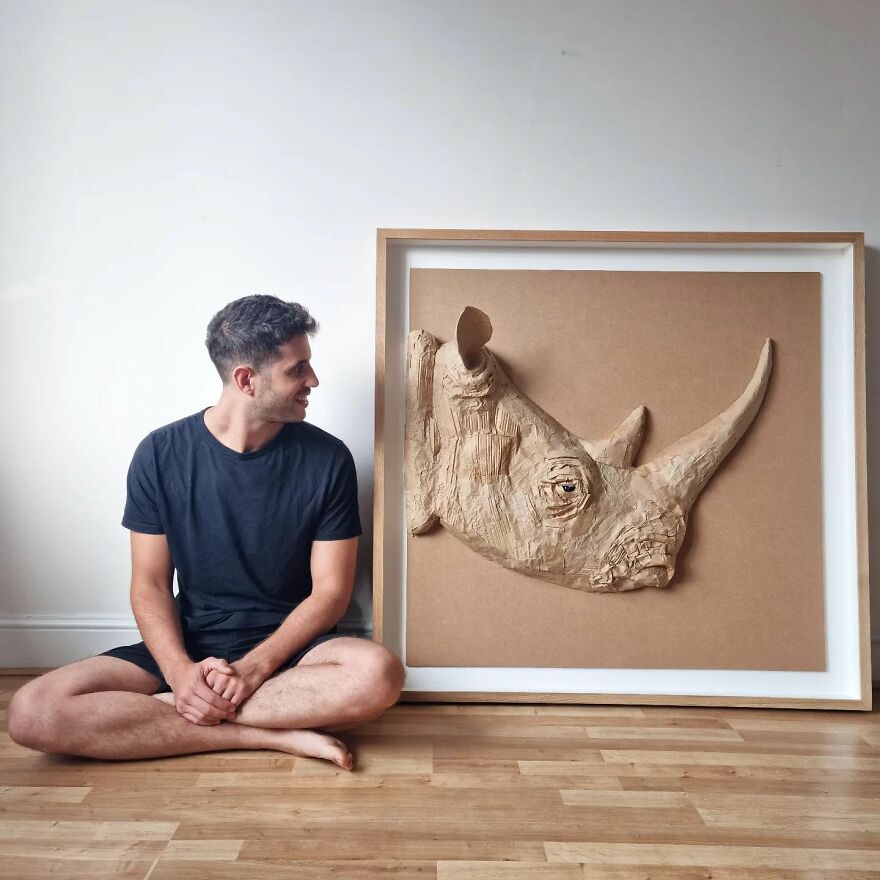 Artist Turns Cardboard And Other Discarded Materials Into Stunning Lifelike Animal Sculptures