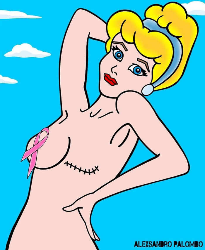 This Artist Created An Awareness Series By Portraying Cartoon Characters As Victims Of Violence Or Breast Cancer