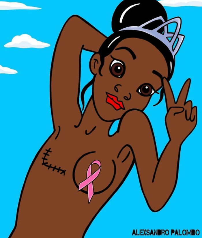 This Artist Created An Awareness Series By Portraying Cartoon Characters As Victims Of Violence Or Breast Cancer