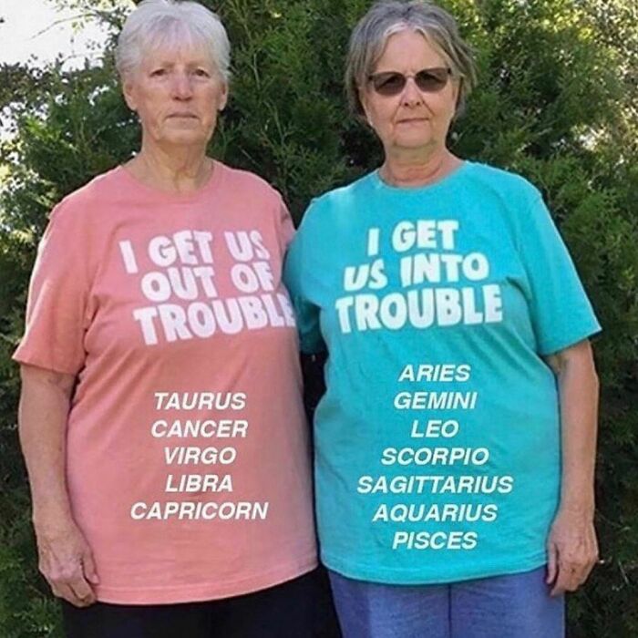Getting out of trouble vs. getting in to trouble zodiac signs meme