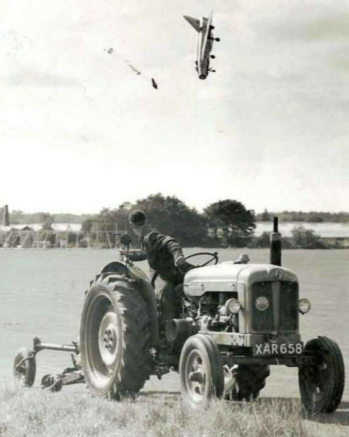 An English Electric Lightning F1 Crashes In A Farmers Field. The Pilot Survived With Multiple Breaks And Cuts. Hatfield, Hertfordshire, Sept 13, 1962