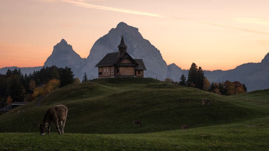 The Chapel Of Stoos Just Before Sunrise, When Cow Bells Are Ringing In The Background