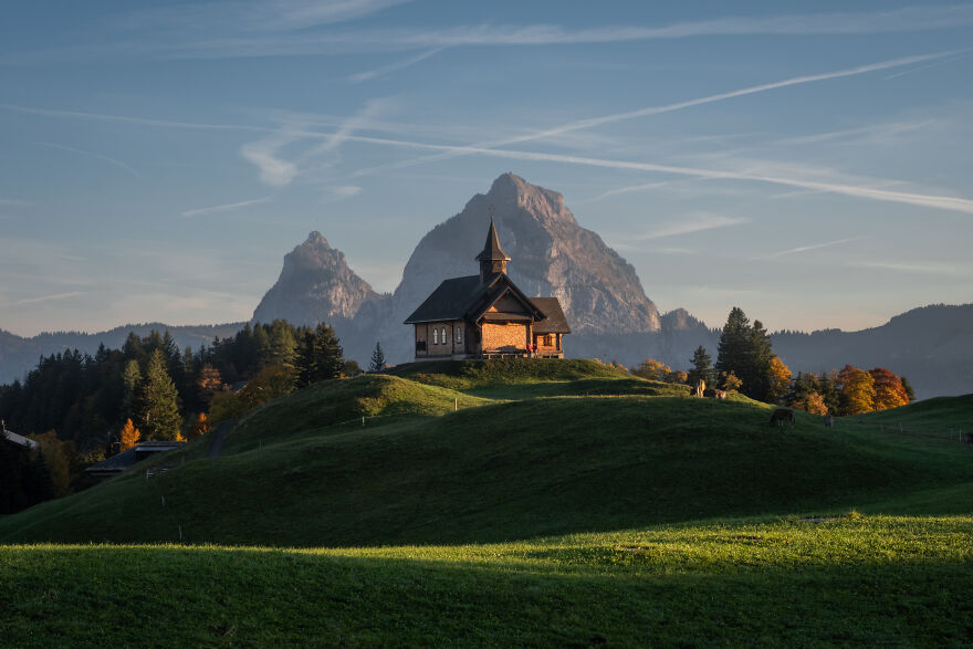 The Same Chapel In Stoos, Just A Few Minutes Later. The Mountains In In Background Are The Grosser And Kleiner Mythen