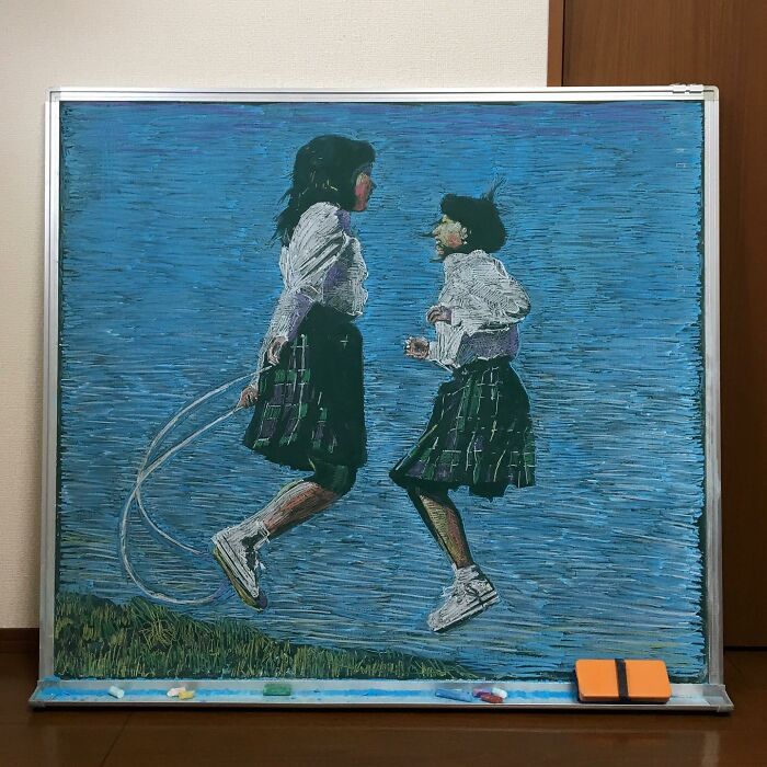 Japanese Teacher Creates Real Works Of Art On The Blackboard Before Starting Class (48 Pics)
