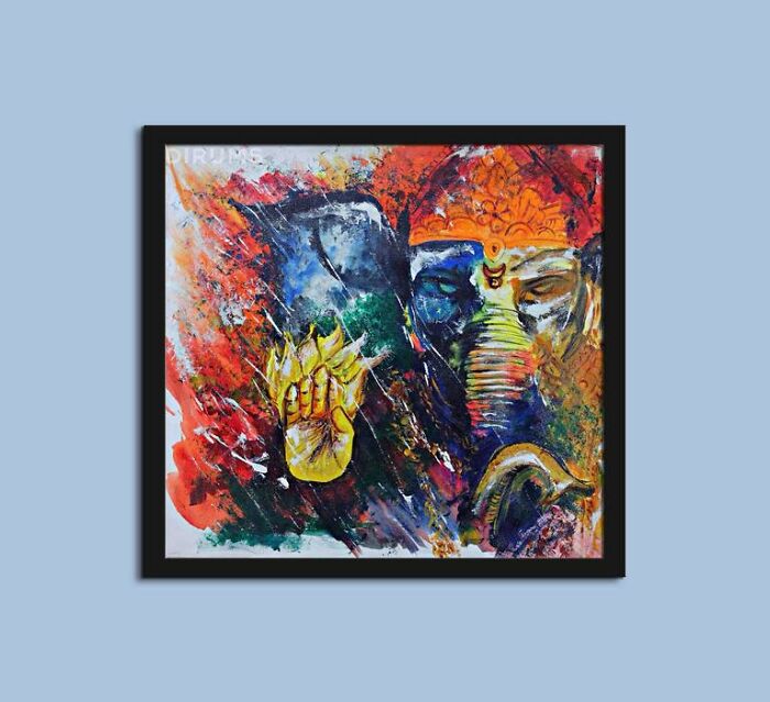 Mahakaaya Ganesh | Handpainted Lord Ganesha, Ganesh Square Acrylic On Canvas Painting For Your Home
