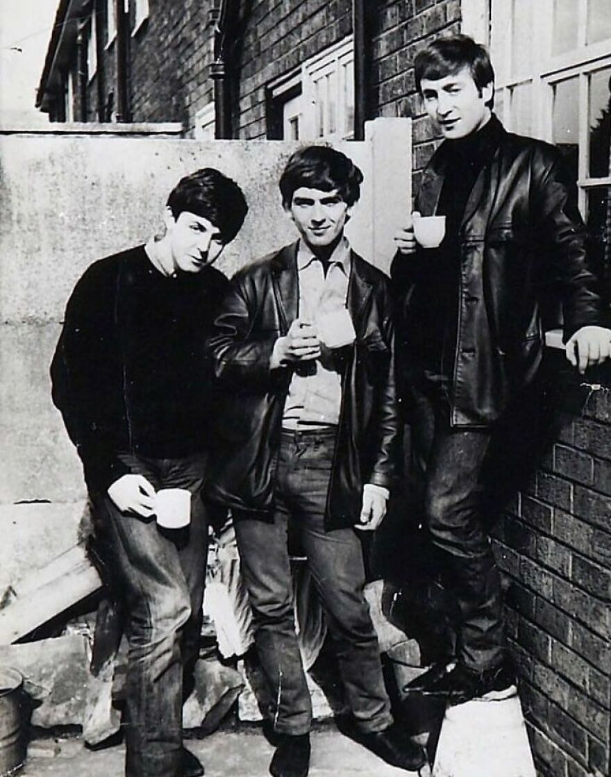 Paul, George, And John With Cups Of Tea