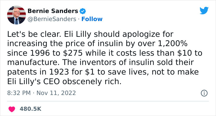 Bernie Sanders Calls Out Company Purposefully Raising Insulin Prices, When Elon Musk Tries To Defend Them, Twitter Corrects His Facts