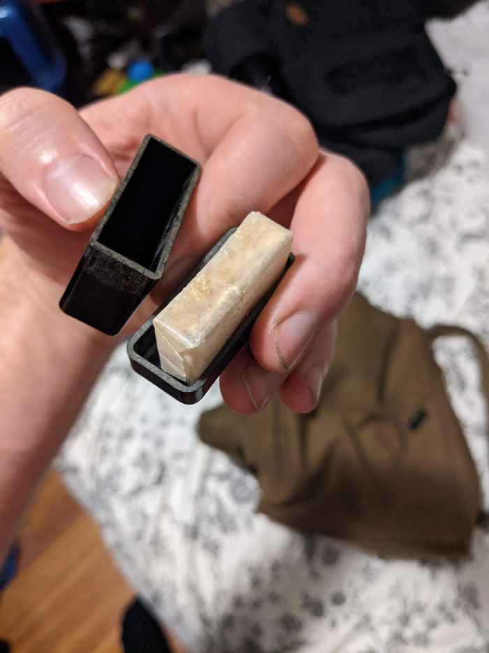 Paper-Wrapped Substance Inside Plastic Box Inside 60s Czech Military Bag