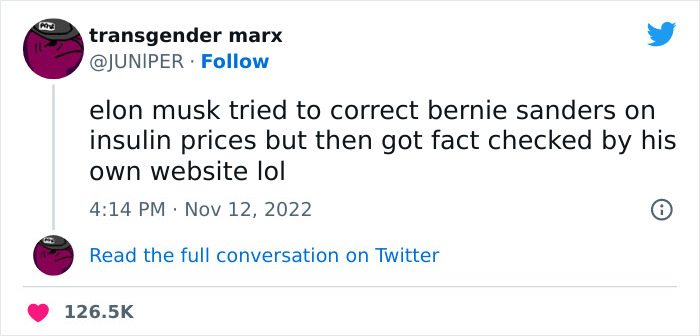 Bernie Sanders Calls Out Company Purposefully Raising Insulin Prices, When Elon Musk Tries To Defend Them, Twitter Corrects His Facts