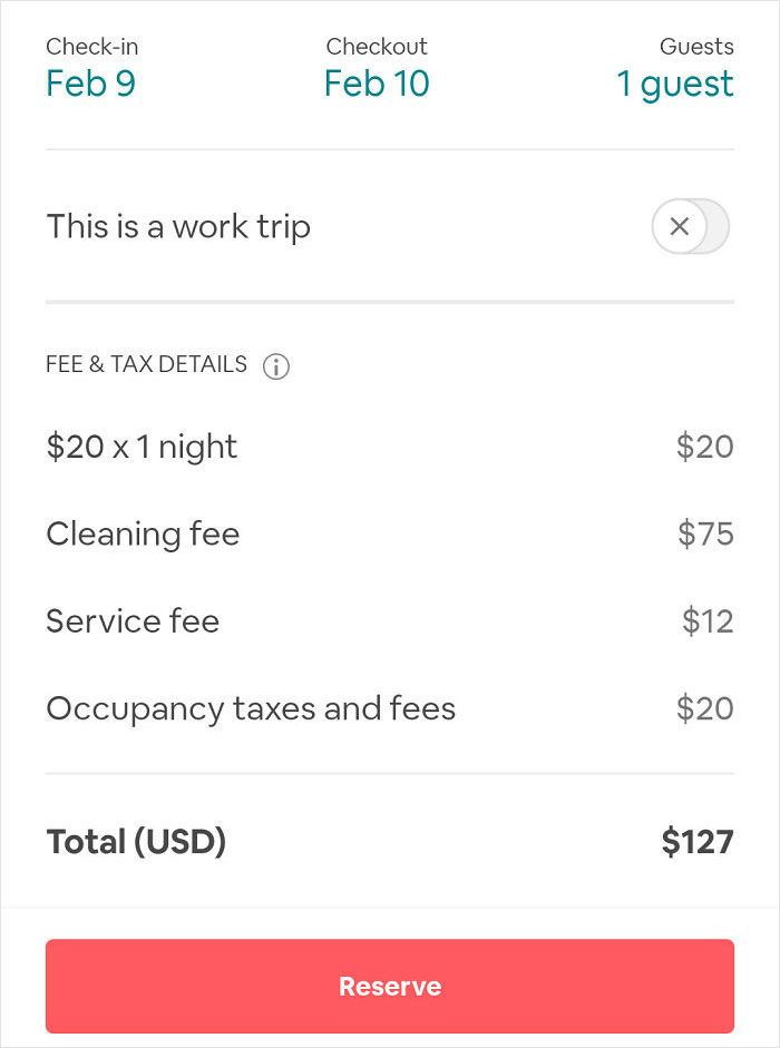 Airbnb Advertised As $20/Night - With Over $100 Of Additional Fees