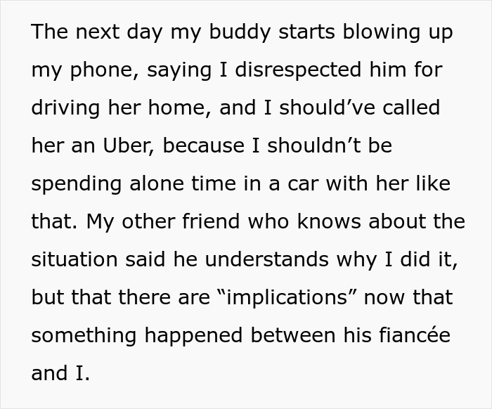Guy Is Told Off By His Friend For Taking His Drunk Fianc&eacute;e Home Instead Of Calling An Uber For Her