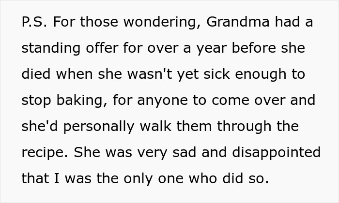 Woman The Only One Who Bothered To Learn Grandma&rsquo;s Secret Cake Recipe, Gets Called Out By Family As A Sellout After Going Commercial