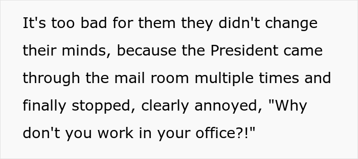 Company Leads Regret Gatekeeping New Employee From Getting An Office After She Maliciously Complies For 3 Months And The Boss Notices