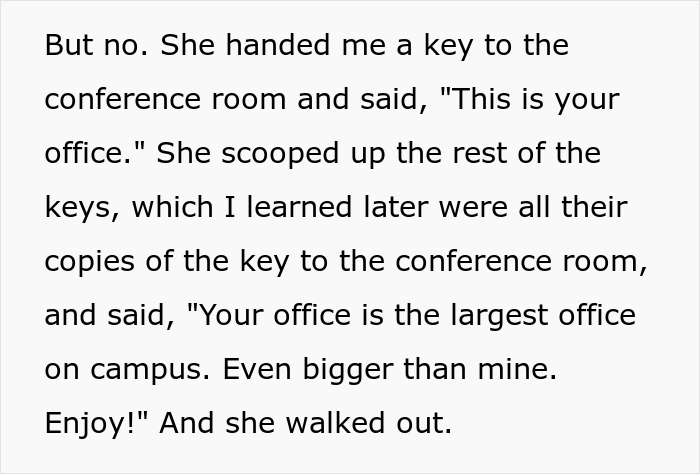 Company Leads Regret Gatekeeping New Employee From Getting An Office After She Maliciously Complies For 3 Months And The Boss Notices