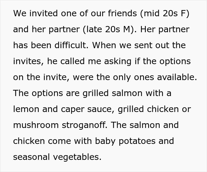 Bride-To-Be Gets Backed Online For Refusing To Alter Her Wedding Meals For A Nagging Guest