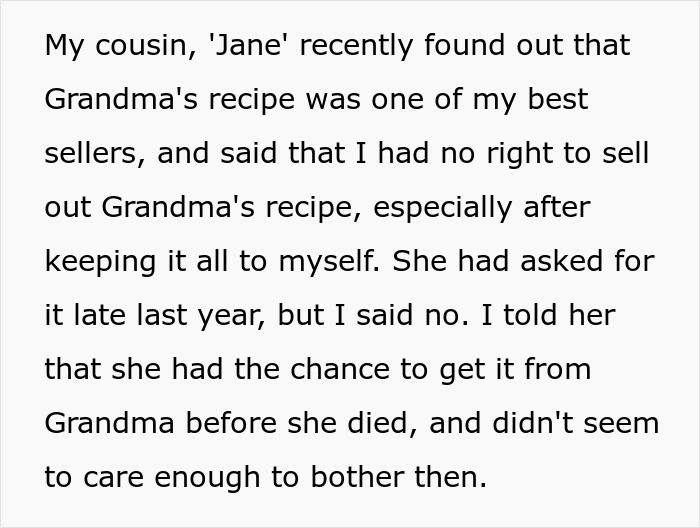Woman The Only One Who Bothered To Learn Grandma&rsquo;s Secret Cake Recipe, Gets Called Out By Family As A Sellout After Going Commercial