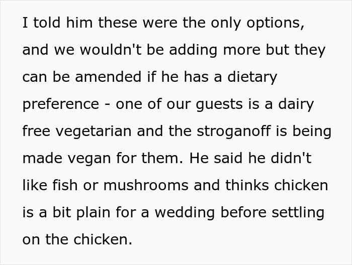 Bride-To-Be Gets Backed Online For Refusing To Alter Her Wedding Meals For A Nagging Guest