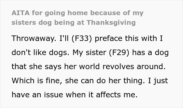 Woman Knows Her Sister's Dog Hair Frequently Ends Up In Food, So She Turns Around And Leaves Thanksgiving Dinner When She Sees It There