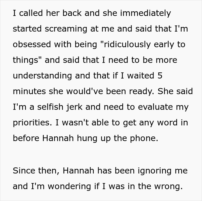 "Am I The Jerk For Leaving My Girlfriend Behind Because She Was Taking Too Long To Get Ready?"